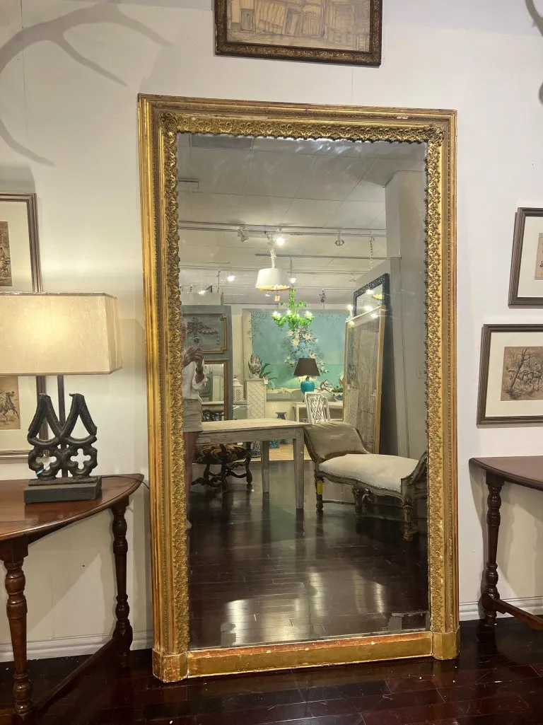 Antique French Gilt Floor Mirror with Original Glass