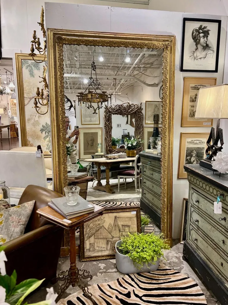 Antique French Gilt Floor Mirror with Original Glass
