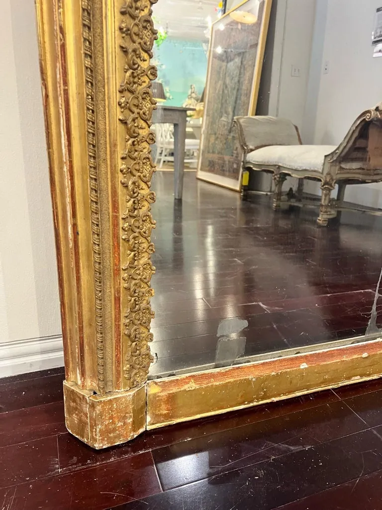 Antique French Gilt Floor Mirror with Original Glass