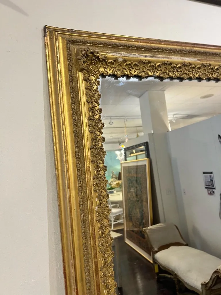 Antique French Gilt Floor Mirror with Original Glass