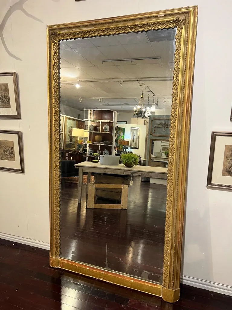 Antique French Gilt Floor Mirror with Original Glass