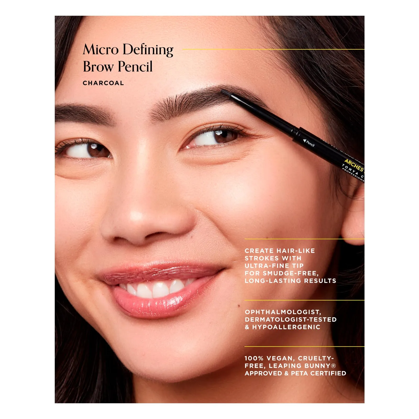 Arches & Halos Micro Defining Brow Pencil - For a Fuller and More Defined Brow- Dual Ended Pencil with Brush - Vegan and Cruelty Free Makeup - Charcoal, 0.003 oz