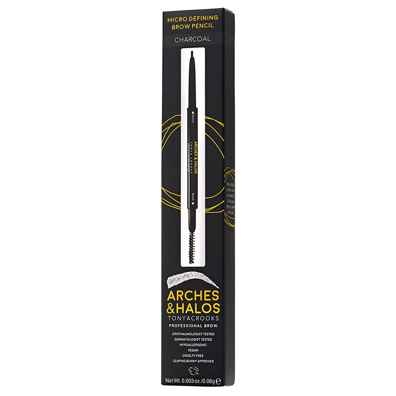 Arches & Halos Micro Defining Brow Pencil - For a Fuller and More Defined Brow- Dual Ended Pencil with Brush - Vegan and Cruelty Free Makeup - Charcoal, 0.003 oz