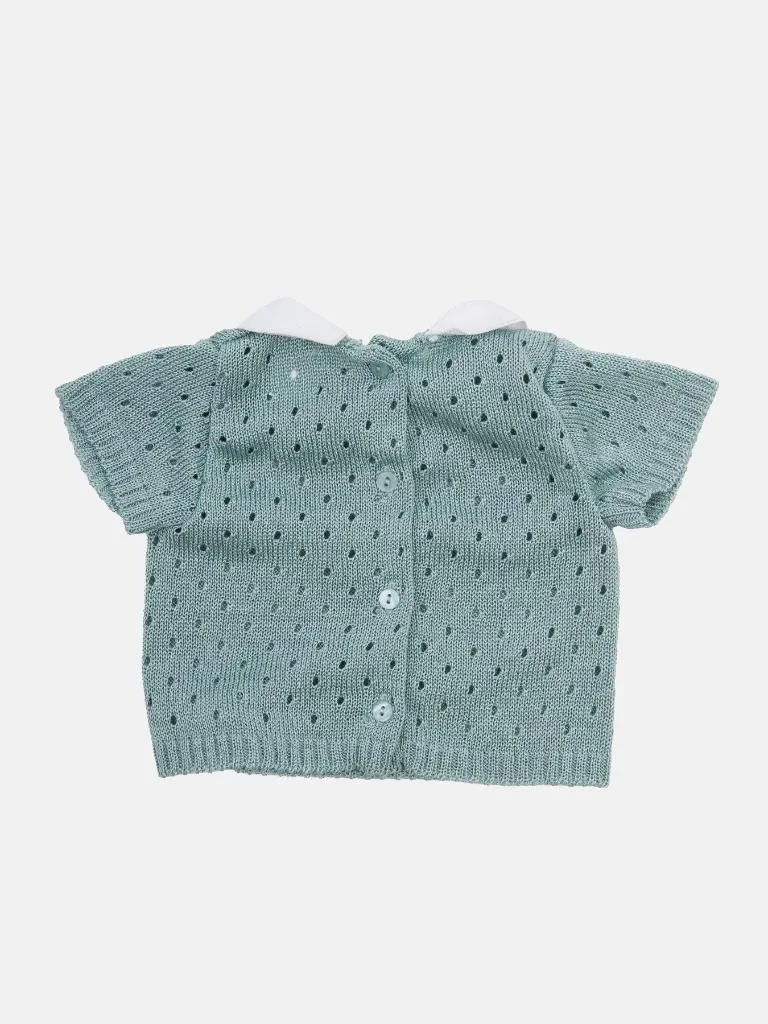 Baby Boy 3 Piece Dot Knitted Short Sleeve Summer Gift Box Set-Mint Green