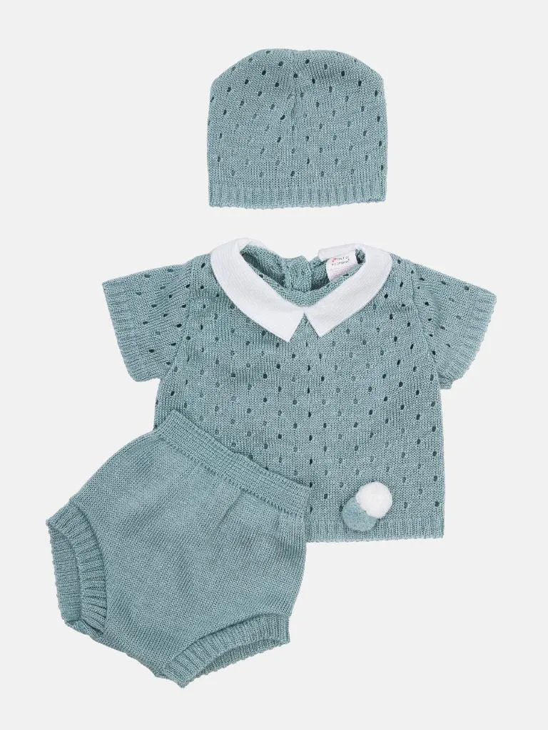 Baby Boy 3 Piece Dot Knitted Short Sleeve Summer Gift Box Set-Mint Green