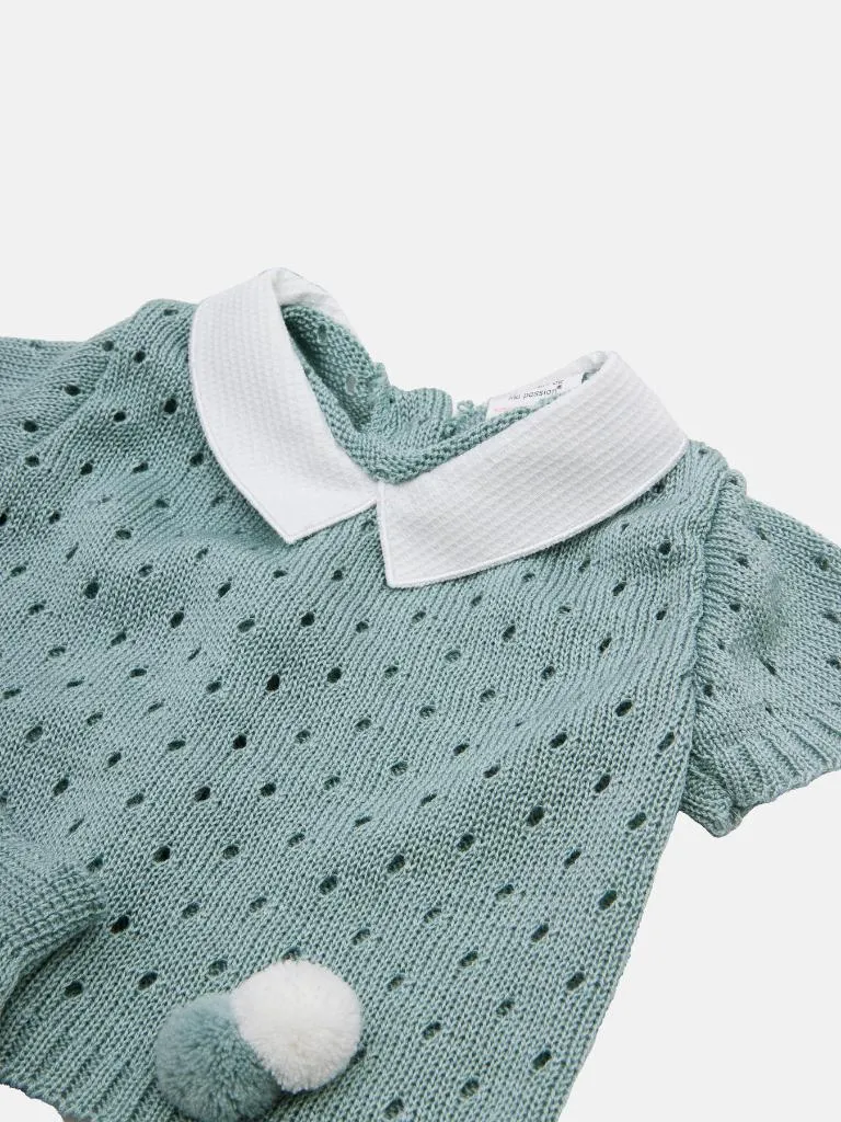Baby Boy 3 Piece Dot Knitted Short Sleeve Summer Gift Box Set-Mint Green