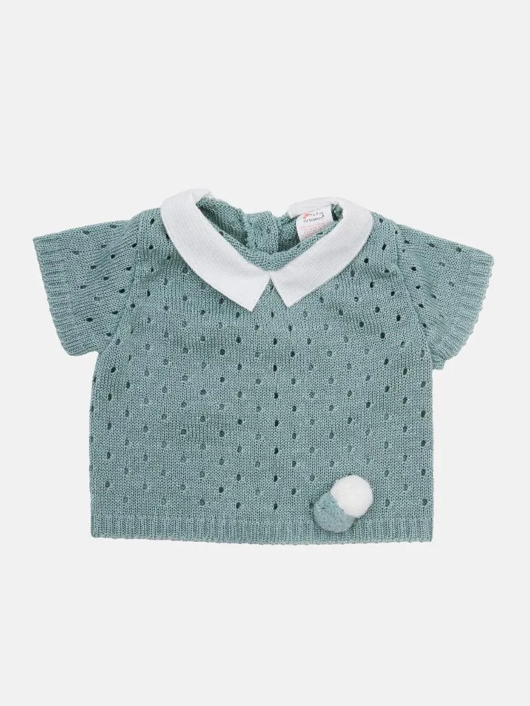 Baby Boy 3 Piece Dot Knitted Short Sleeve Summer Gift Box Set-Mint Green
