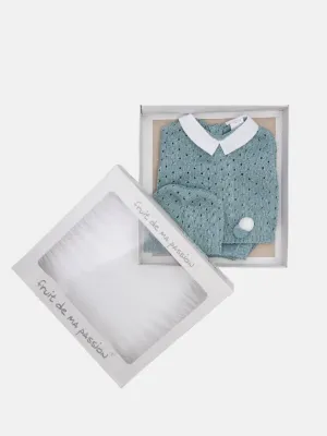 Baby Boy 3 Piece Dot Knitted Short Sleeve Summer Gift Box Set-Mint Green