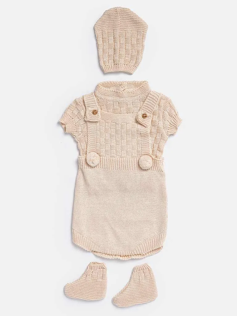 Baby Boy 4-piece Checked Knitted Gift Box Set - Beige