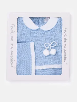 Baby Boy Lattice Pom Knit Gift Box Set - Baby Blue