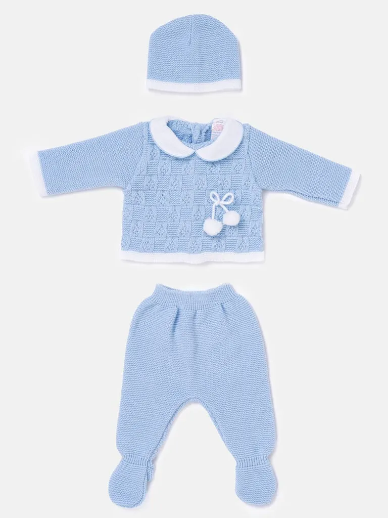 Baby Boy Lattice Pom Knit Gift Box Set - Baby Blue