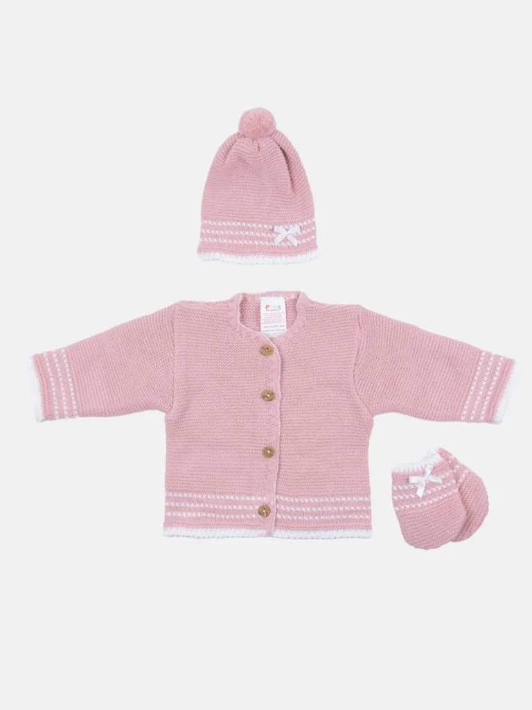 Baby Girl Palma 3-piece Knitted Gift Box Set - Dusty Pink
