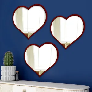 Beautiful Atractive Heart Shape Mirror with Red Finish Frame Set of 3