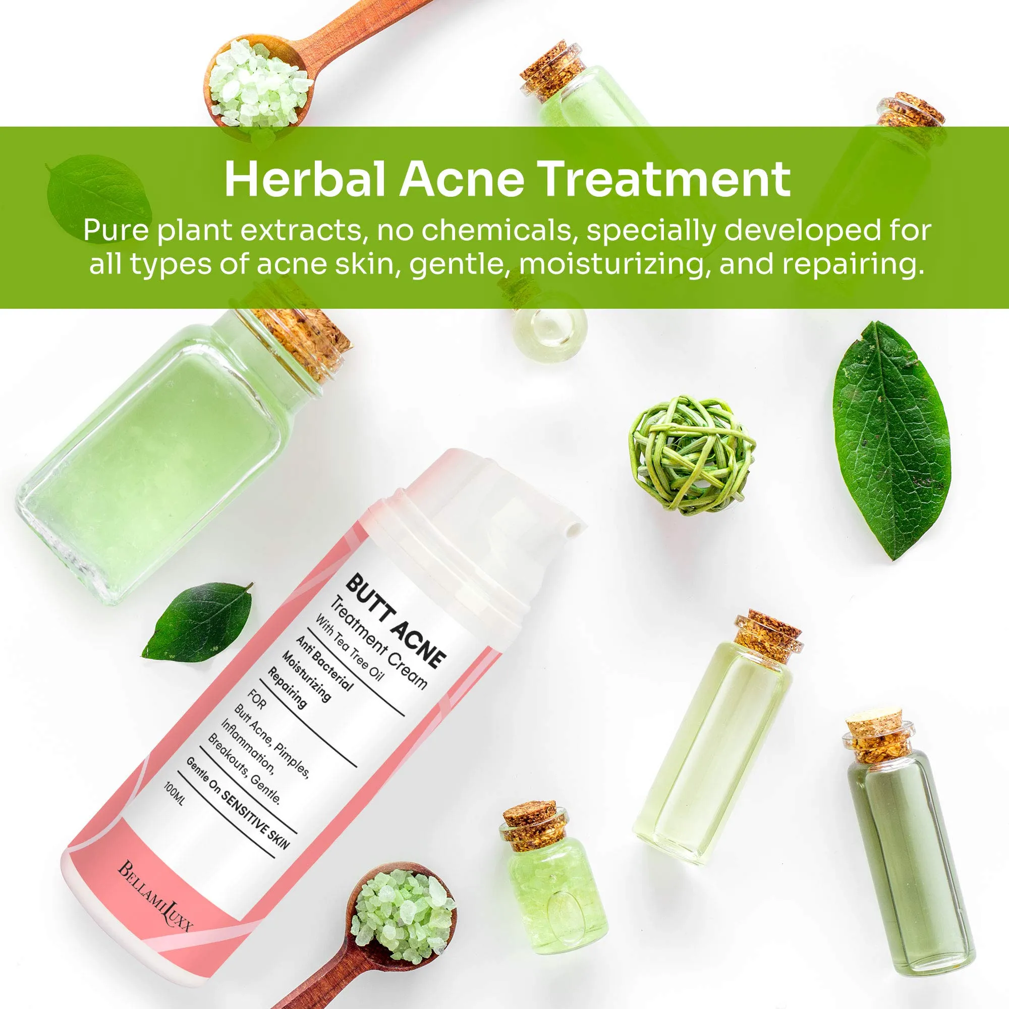 BellamiLuxx Butt Acne Clearing Treatment: with 2% Salicylic Acid and Tea Tree Oil, Effective Body Acne Treatment and Folliculitis Treatment, Butt Acne Cream for Reduce Body Acne
