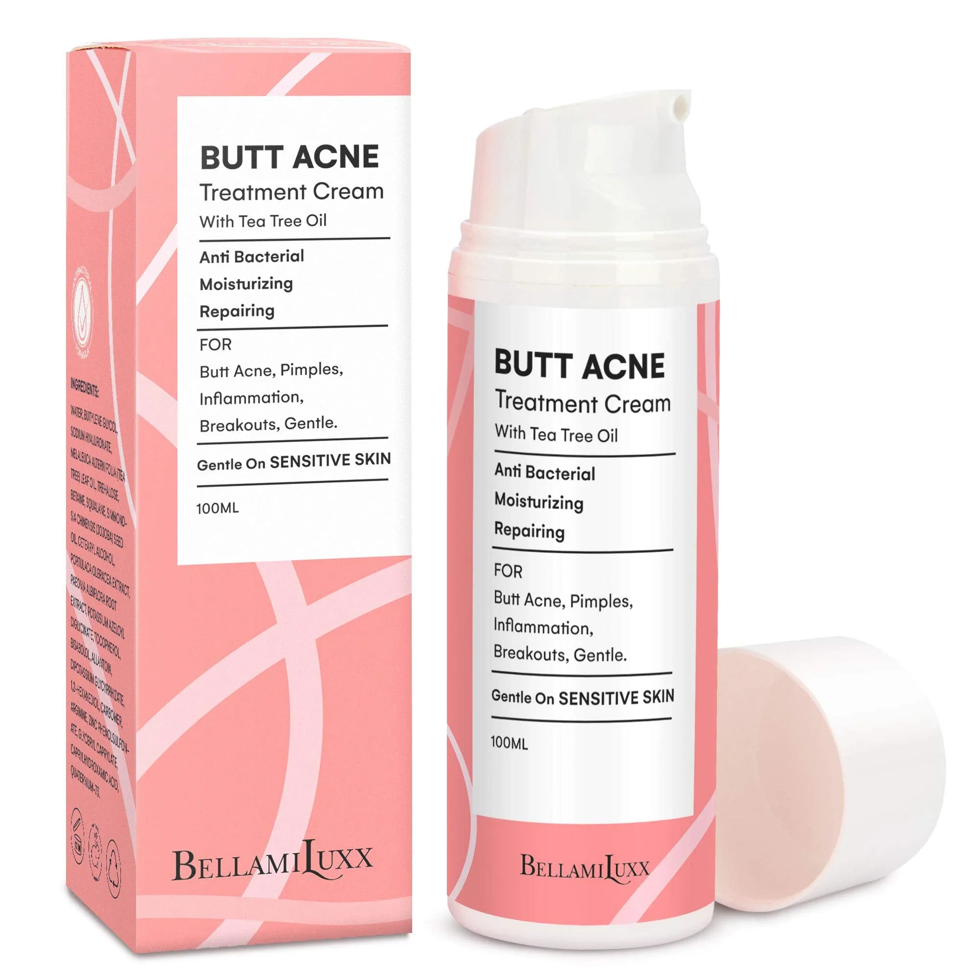BellamiLuxx Butt Acne Clearing Treatment: with 2% Salicylic Acid and Tea Tree Oil, Effective Body Acne Treatment and Folliculitis Treatment, Butt Acne Cream for Reduce Body Acne
