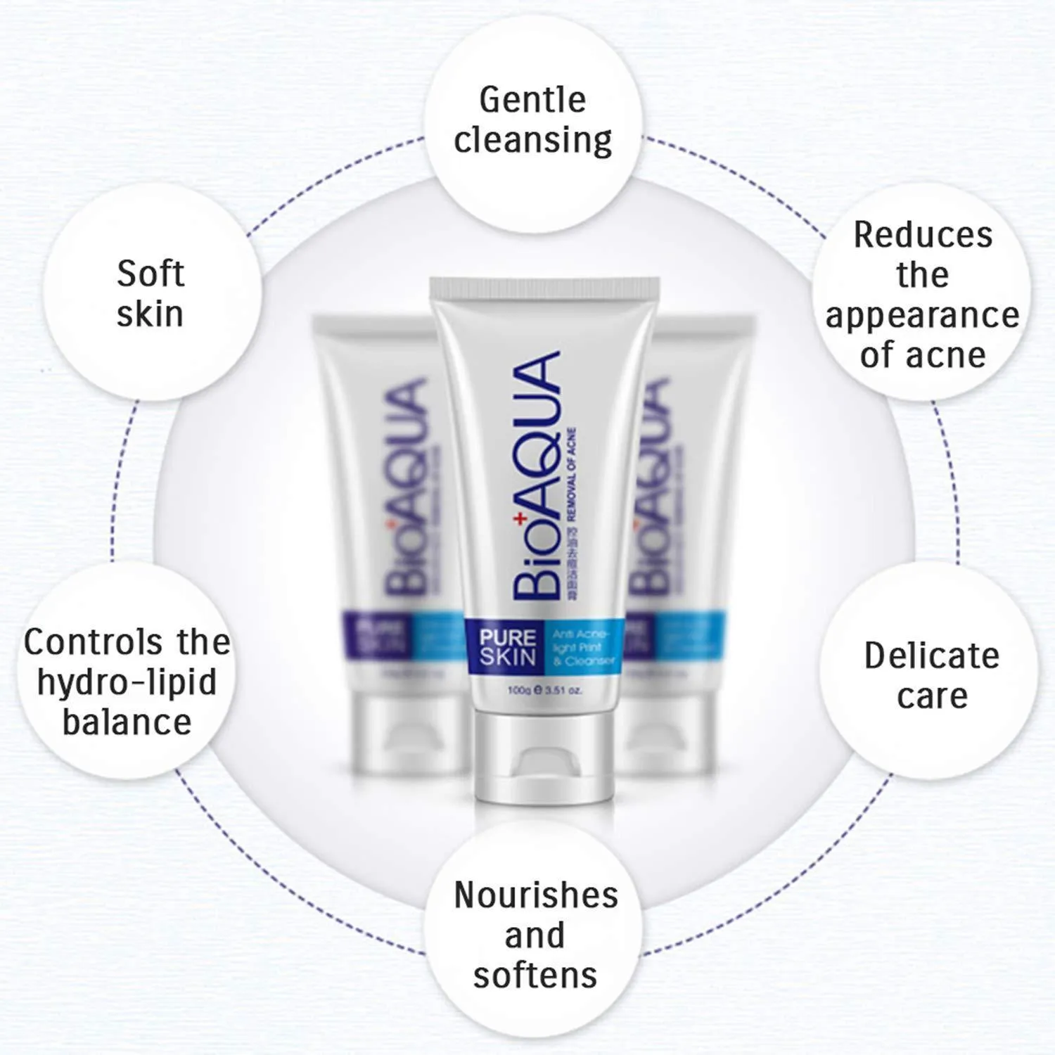 BIOAQUA Skin Care Acne Face Removal Cleanser Cream Spots Scar Blemish Mark 100g