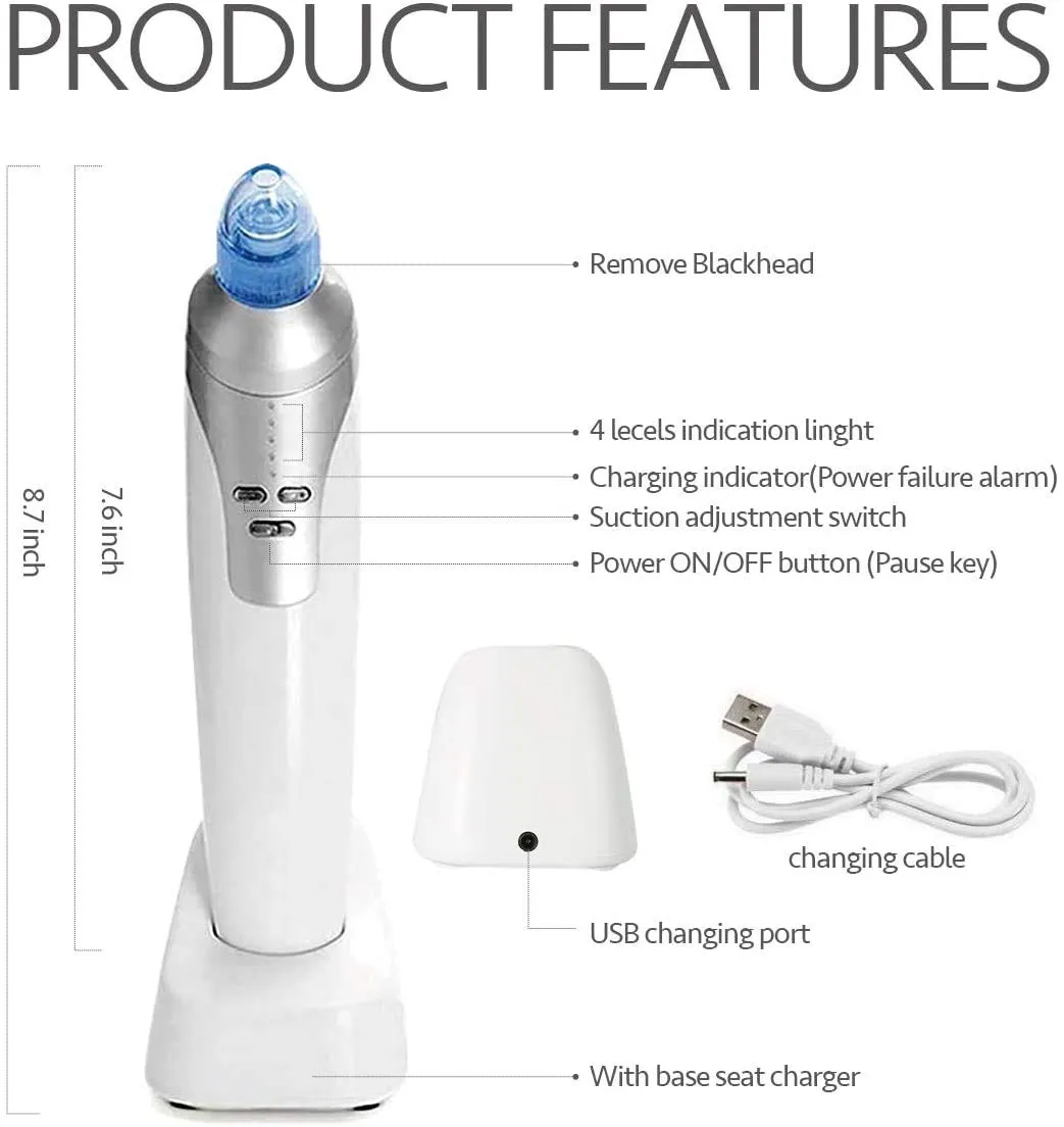 Blackhead Remover Comodo Pore Vacuum Cleaner with Rechargeable Base and Four Interchangeable Heads 2020 Upgraded Acne Extractor Tool Machine