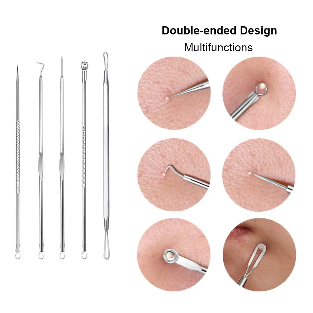 Blackhead Remover Tool Blackhead Extraction Kit Acne Blemish Pimple Extractor Needle Facial Comedones Clip Pimple Tweezer Blemish 8-in-1 with Metal Case