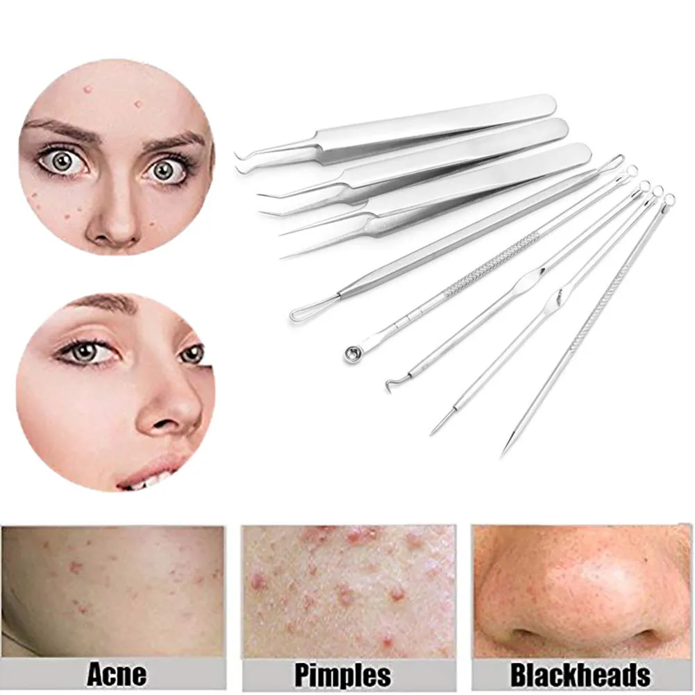 Blackhead Remover Tool Blackhead Extraction Kit Acne Blemish Pimple Extractor Needle Facial Comedones Clip Pimple Tweezer Blemish 8-in-1 with Metal Case