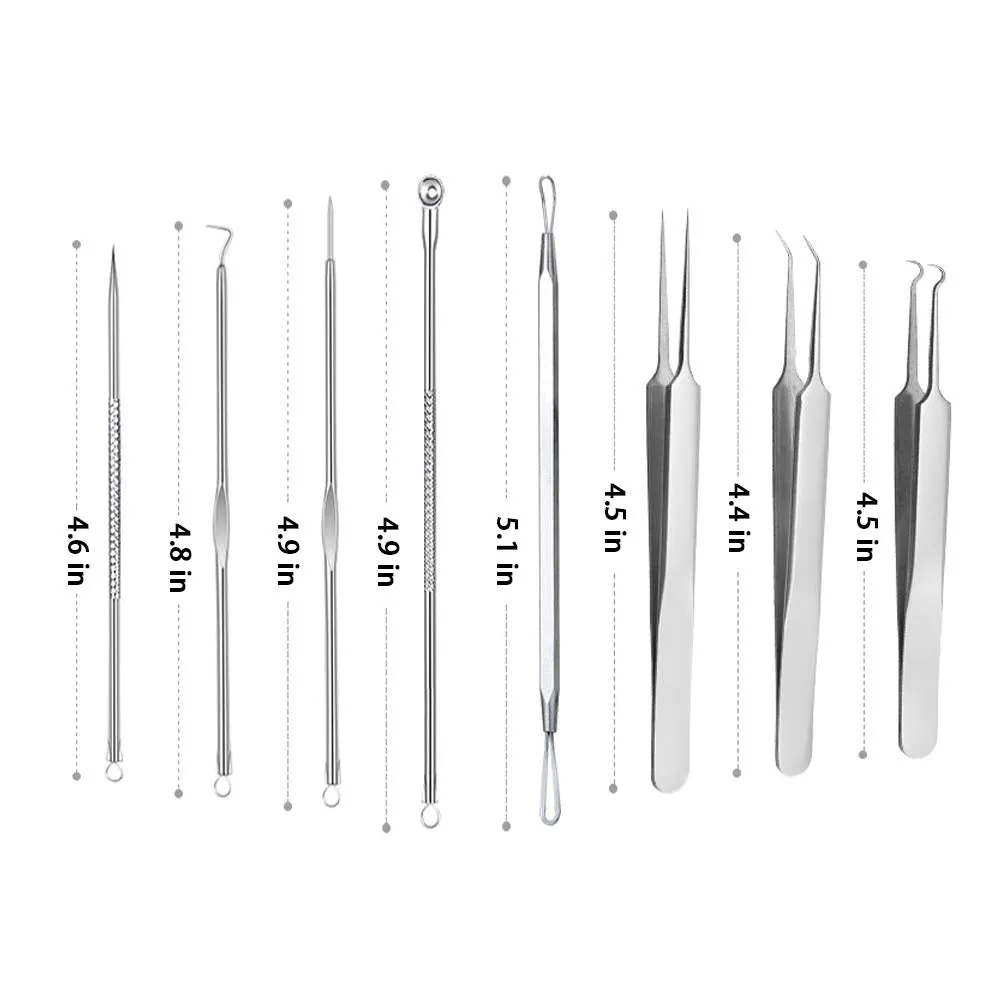 Blackhead Remover Tool Blackhead Extraction Kit Acne Blemish Pimple Extractor Needle Facial Comedones Clip Pimple Tweezer Blemish 8-in-1 with Metal Case