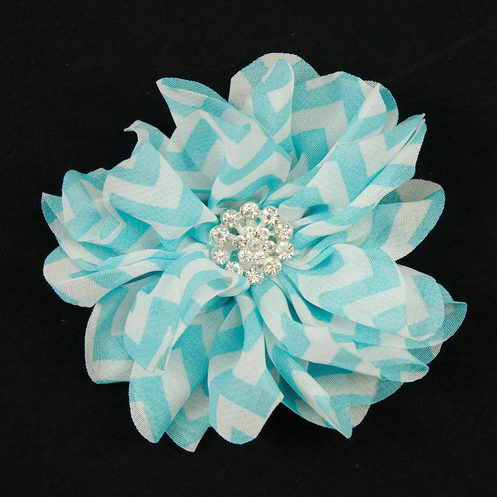 Blue Rhinestone Chevron Puff