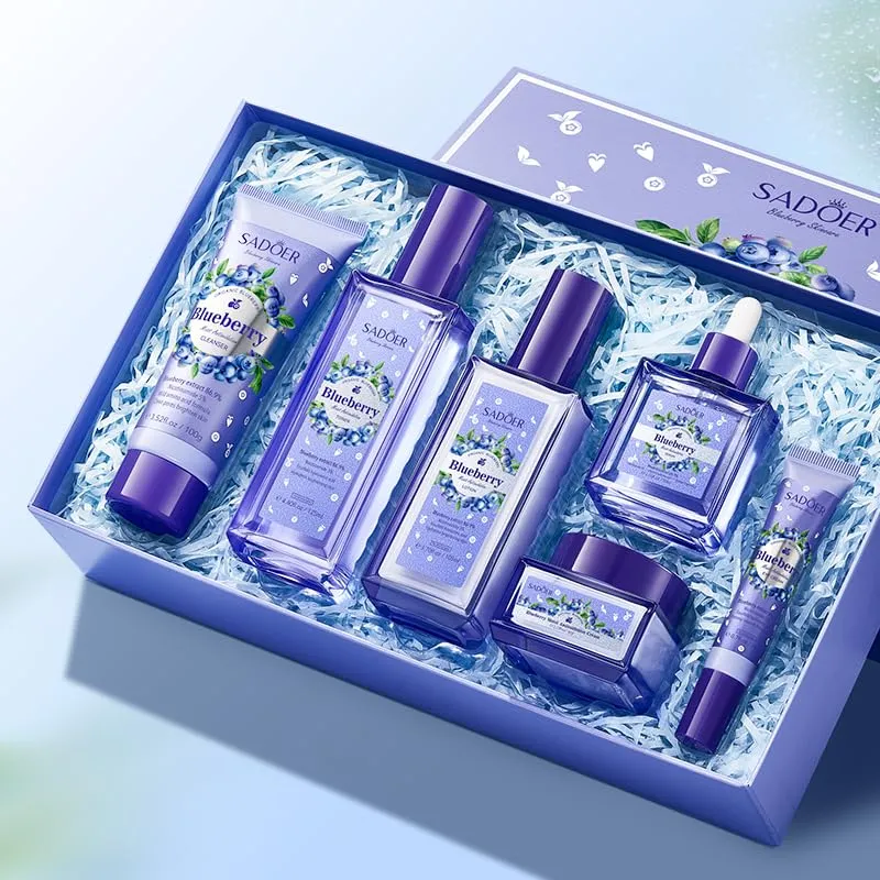 Blueberry Skin Care Set, 6-In-1 Skincare Gift Set With Facial Cleanser, Face Cream, Eye Cream, Serum, Lotion, Toner, Hydrating Skincare Gift Set For Women