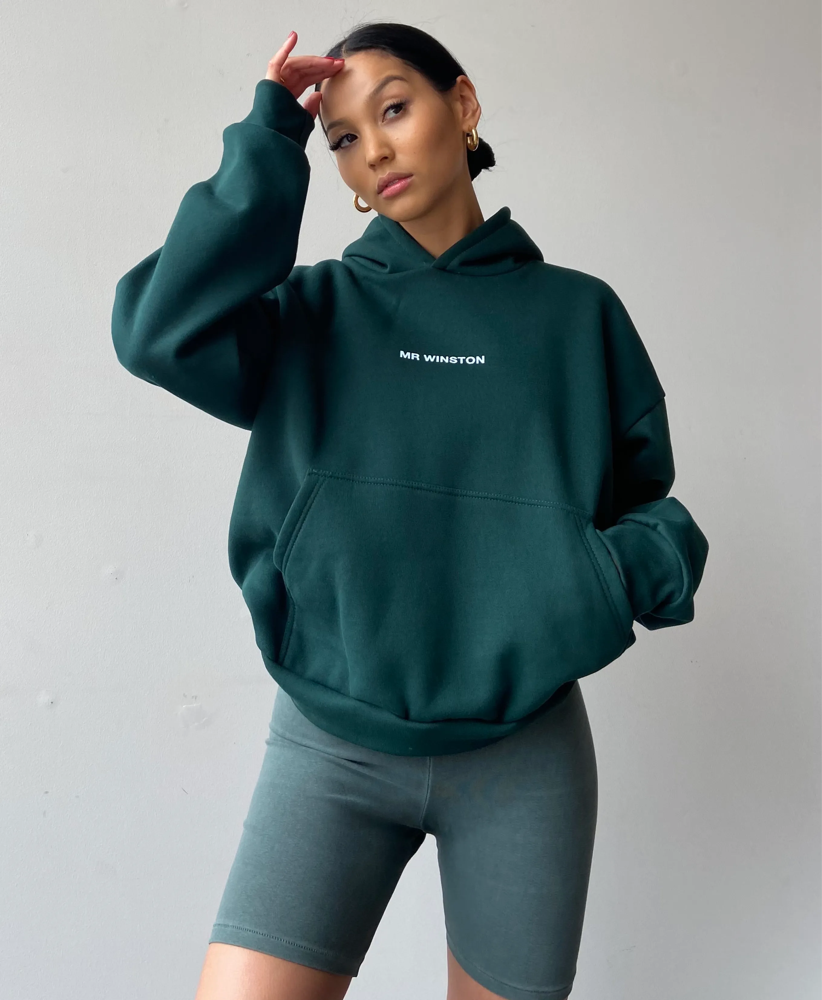 Bottle Green Puff Hooded Sweat