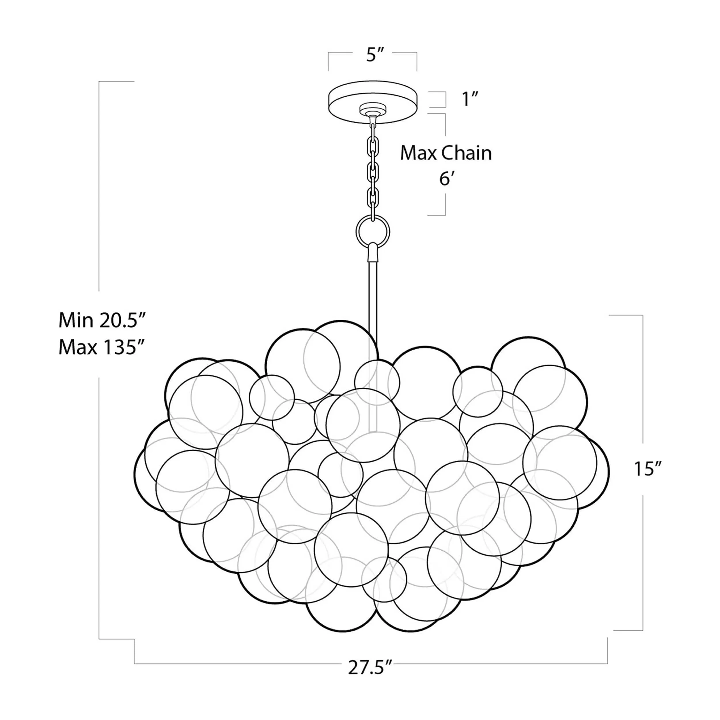 Bubbles Chandelier, Amber/Natural Brass