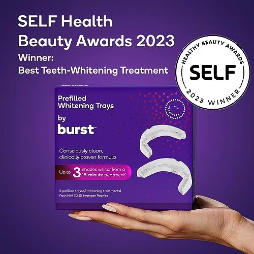 BURST Teeth Whitening Kit - Sensitive Teeth Friendly - 3 Treatments with 12.5% Hydrogen Peroxide - Up to 3 Shades Whiter After First Treatment - Teeth Whitener with Prefilled Gel Trays
