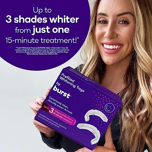 BURST Teeth Whitening Kit - Sensitive Teeth Friendly - 3 Treatments with 12.5% Hydrogen Peroxide - Up to 3 Shades Whiter After First Treatment - Teeth Whitener with Prefilled Gel Trays