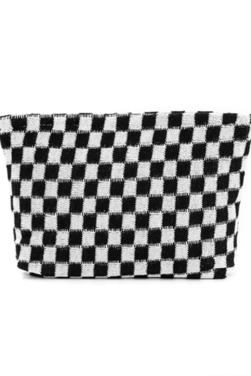CHECKED PRINT CLUTCH/MAKEUP BAG