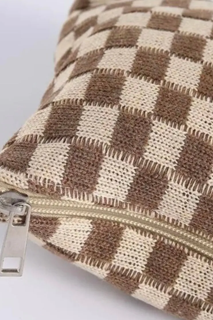 CHECKED PRINT CLUTCH/MAKEUP BAG