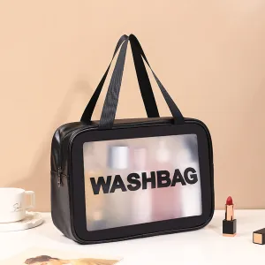 Clear Toiletry Bag, Wash Make Up Bag PVC Waterproof Zippered Cosmetic Bag (Black Large)