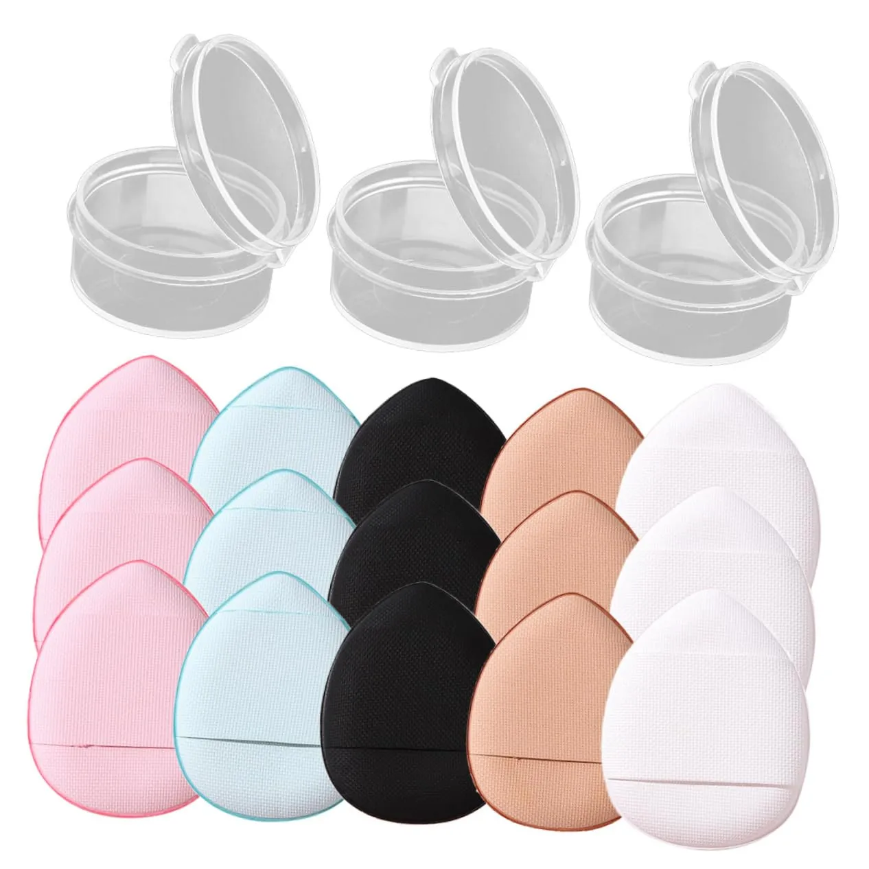 CLISPEED 15Pcs Mini Finger Makeup Powder for Liquid Dry Products for Foundation and Loose Powder Includes Storage Cases Application
