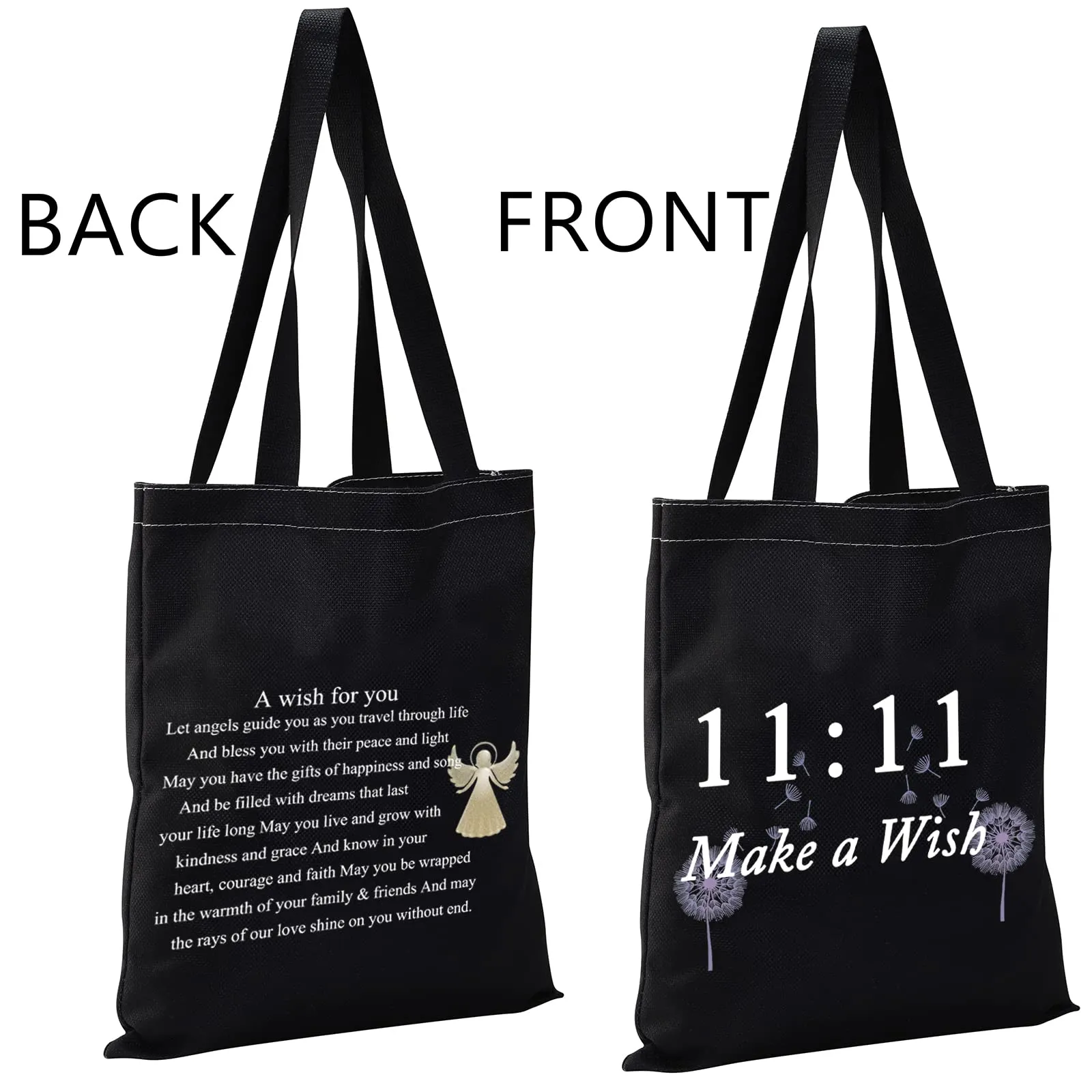 CMNIM 11 11 Make a Wish Gifts Makeup Bag Angel Gifts for Women Friendship Dandelion Gift 11 11 Angel Number Cosmetic Travel Bag (11 11 Make a Wish tote balck)