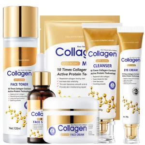 Collagen Skin Care Set, 6Pcs Anti Aging Face Care Sets for Women, Firming Skin, Shrink Pores, Smooth Wrinkles, Hydrating Skin Care Set Include Serum Face Cream Eye Cream Toner Cleanser Facial Mask1