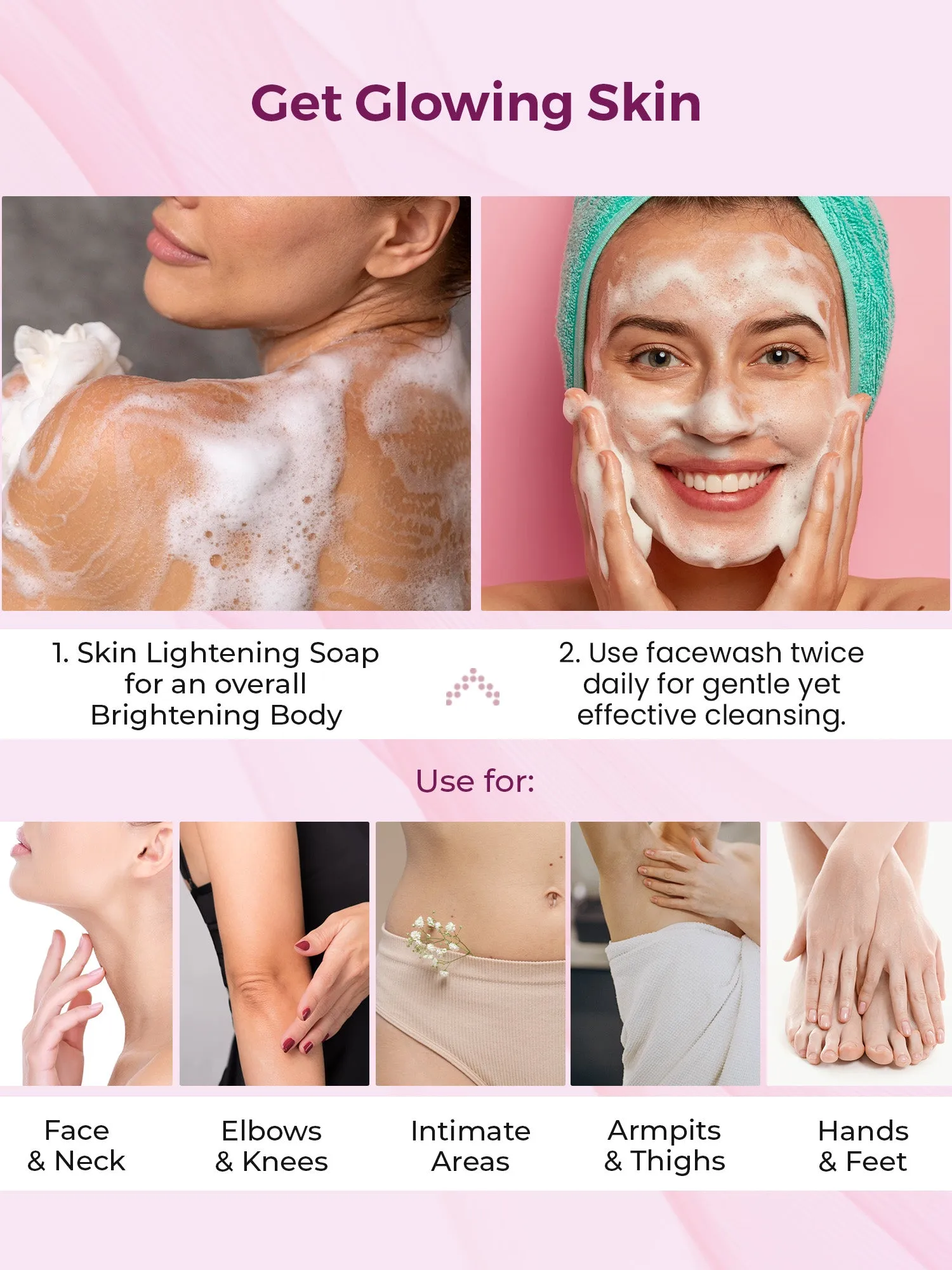 Combo: 3 Skin Whitening Soap Bars & 1 Kojic Acid Face Wash | 75g each | Daily Cleanser | All Skin Types