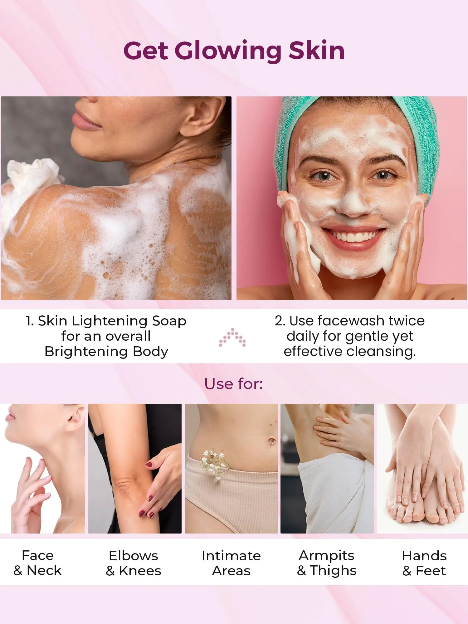 Combo: 3 Skin Whitening Soap Bars & 1 Kojic Acid Face Wash | 75g each | Daily Cleanser | All Skin Types