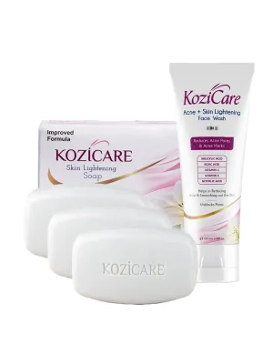 Combo: 3 Skin Whitening Soap Bars & 1 Kojic Acid Face Wash | 75g each | Daily Cleanser | All Skin Types