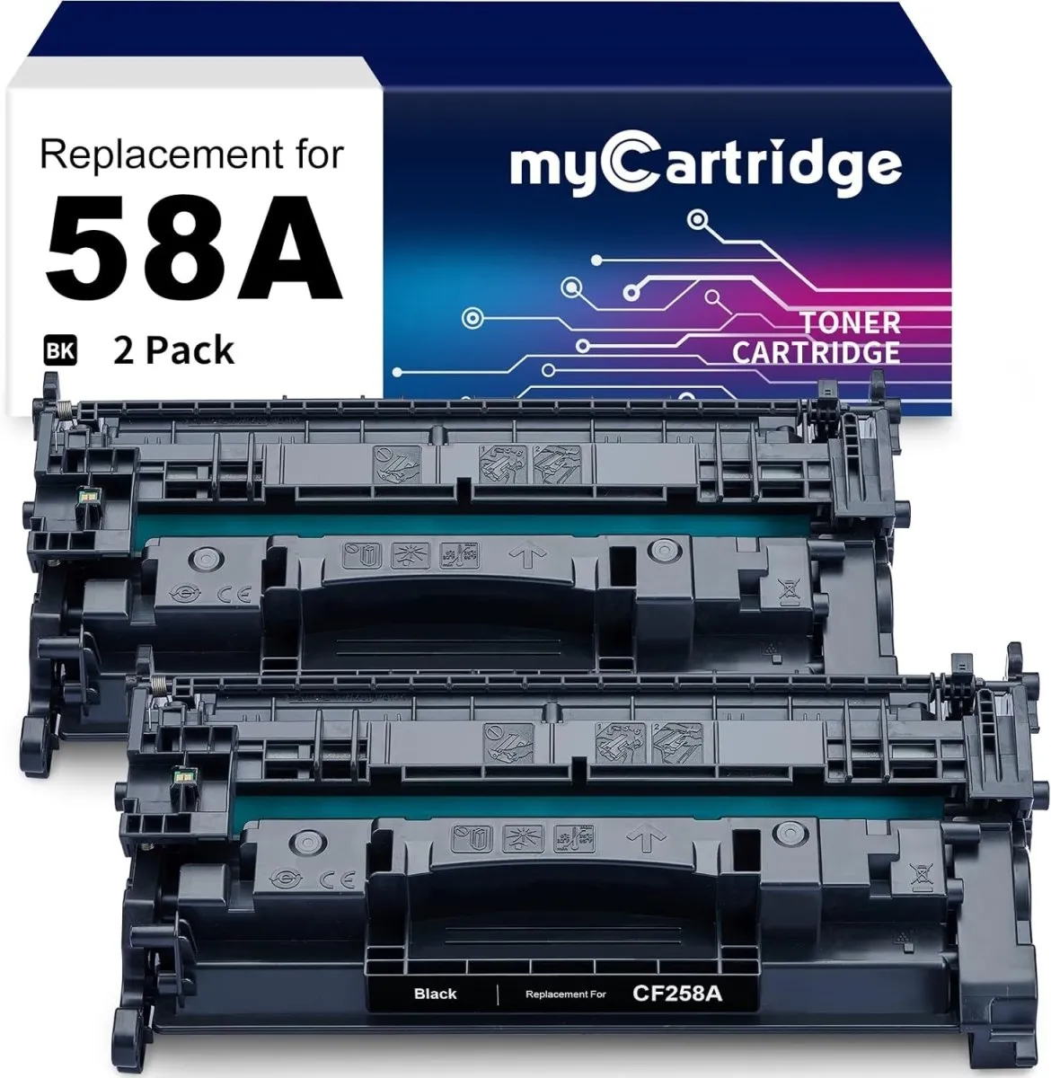 Compatible 58A CF258A Toner Cartridge Black 2 Pack (with Chip, High Yield)