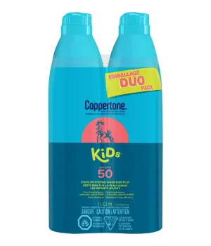 Coppertone Kids Sunscreen Spray SPF 50 Duo Pack, Hypoallergenic Sunscreen for Kids, Water Resistant Face and Body Spray Sunscreen for Children, Octinoxate and Oxybenzone Free, 2 x 222mL