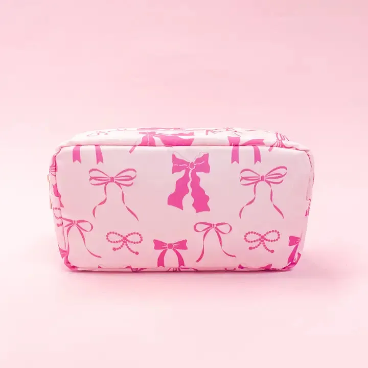 Coquette MediumPink Bows Nylon Cosmetic Zipper Bag