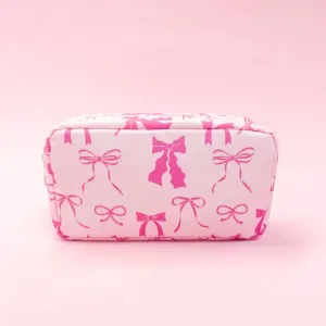 Coquette MediumPink Bows Nylon Cosmetic Zipper Bag