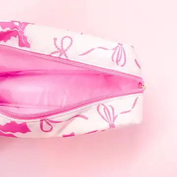 Coquette MediumPink Bows Nylon Cosmetic Zipper Bag