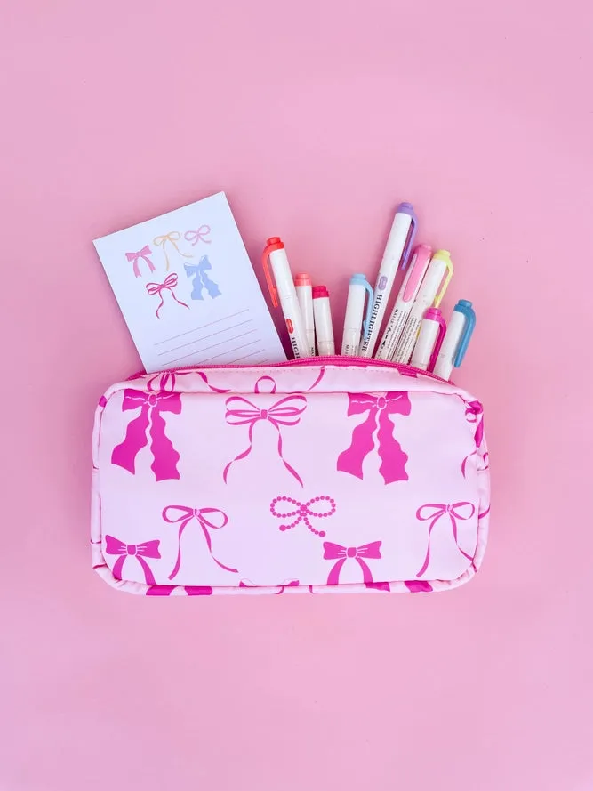 Coquette MediumPink Bows Nylon Cosmetic Zipper Bag