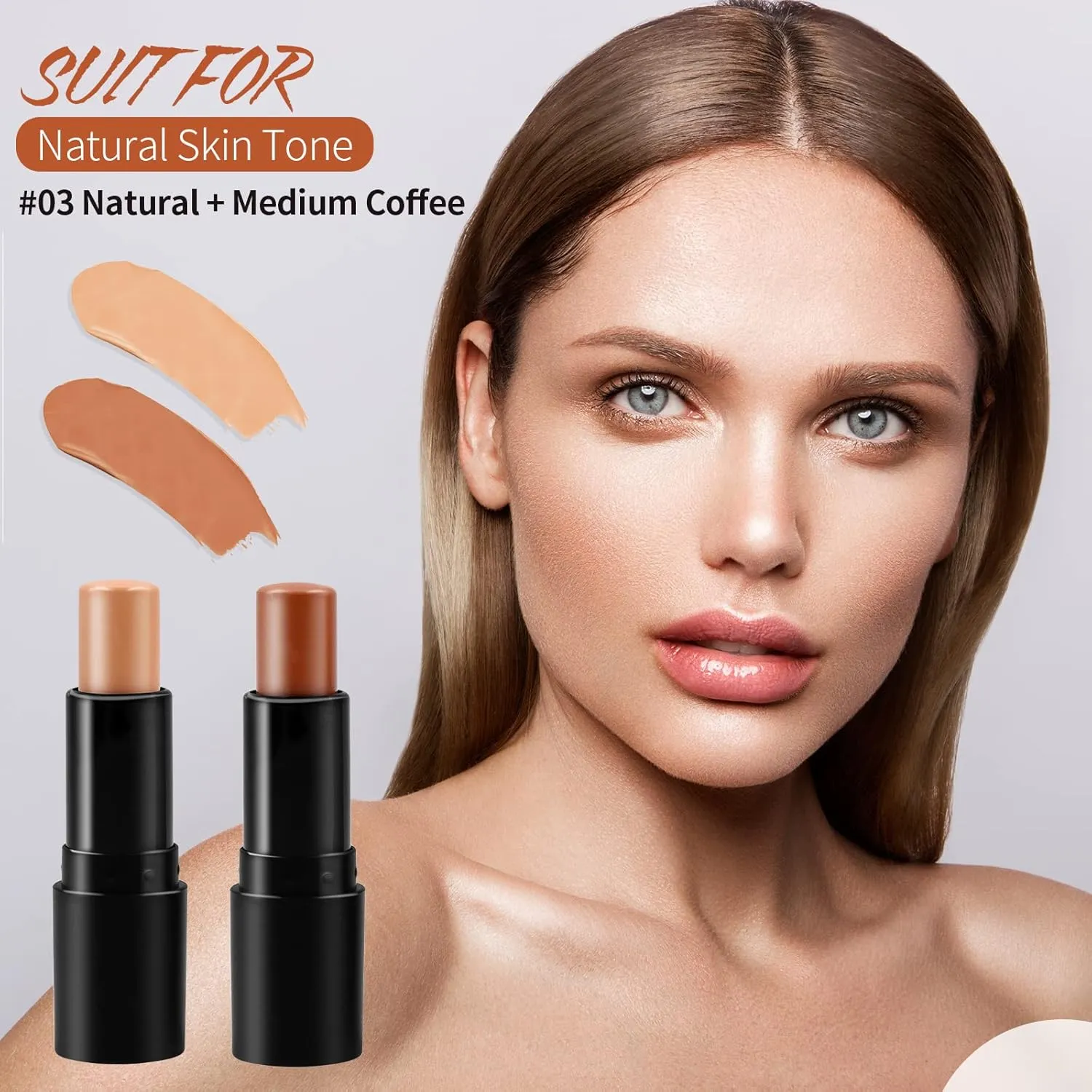 Cream Contour Stick Makeup Highlighter Stick Concealer Stick with Double Ended Design Cream Bronzer Stick Long Lasting Professional Makeup Contour, Shaping 3D Face Effect (#03)