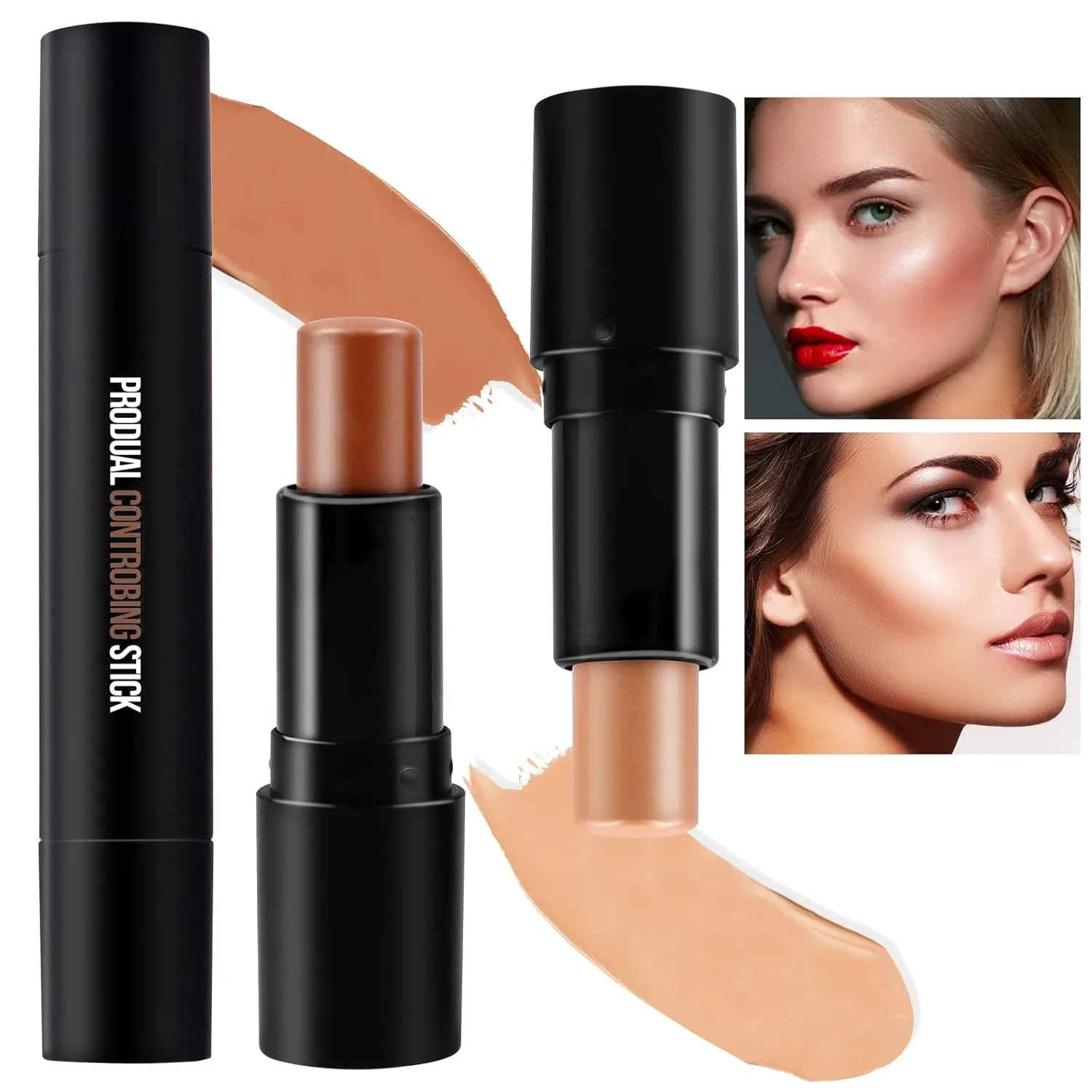 Cream Contour Stick Makeup Highlighter Stick Concealer Stick with Double Ended Design Cream Bronzer Stick Long Lasting Professional Makeup Contour, Shaping 3D Face Effect (#03)