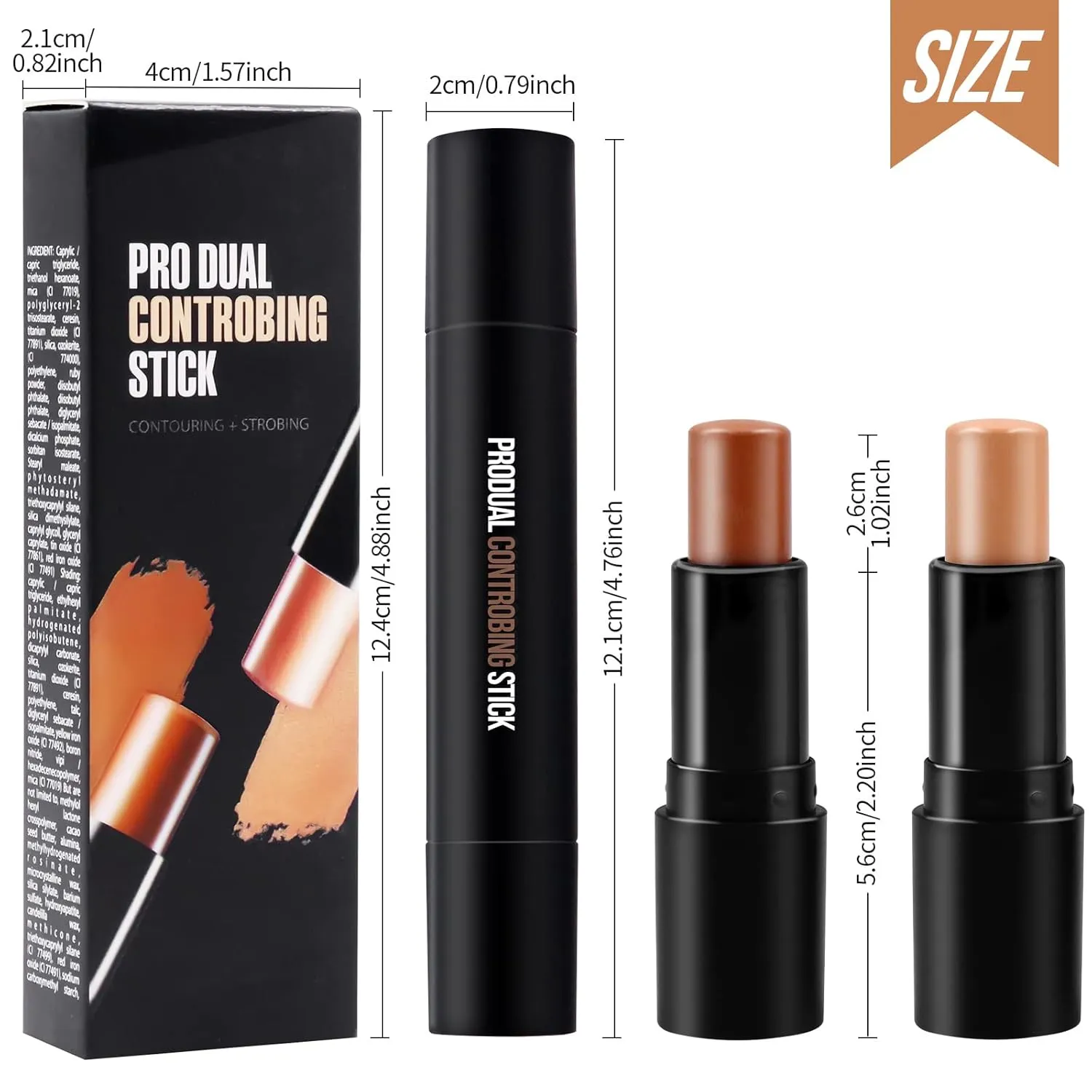 Cream Contour Stick Makeup Highlighter Stick Concealer Stick with Double Ended Design Cream Bronzer Stick Long Lasting Professional Makeup Contour, Shaping 3D Face Effect (#03)