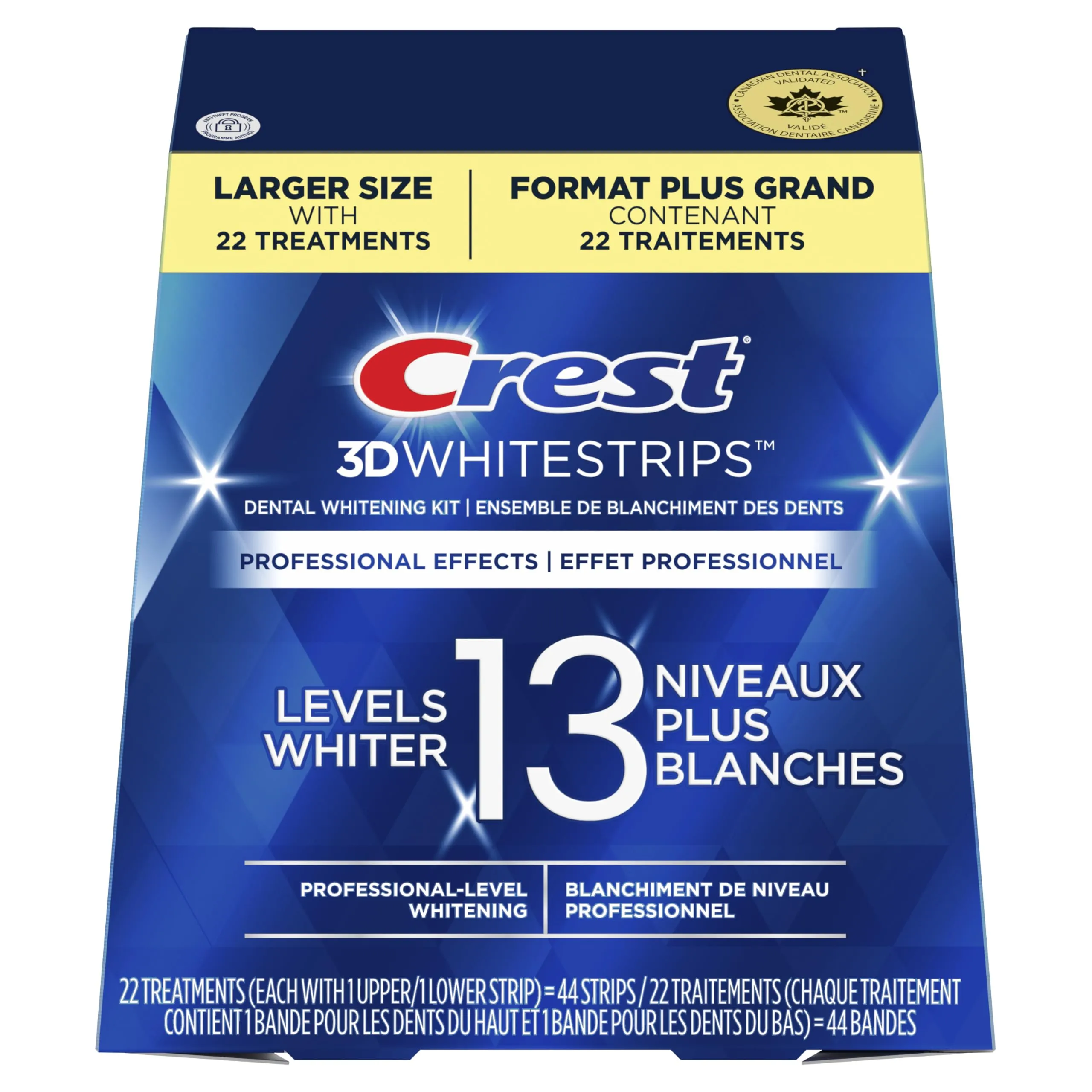Crest 3D White Whitestrips Professional Effects, At-Home Teeth Whitening Kit, 13 Levels Whiter, 22 Treatments