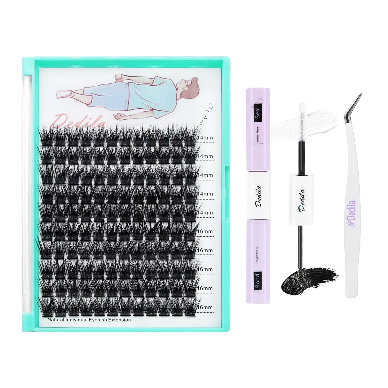 Dedila Large Tray-Grafted Wide Stem Individual False Eyelashes Thick Base 120 Clusters D Curl Natural Long Volume Eye Lashes Extensions Dramatic Look 8-20mm Available (L Curl-14-16mm Kit)